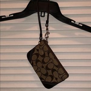 Coach signature jacquard brown wristlet/wallet